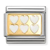 Nomination Composable Classic Link 030284/69 White Enamel Hearts in 18K Gold